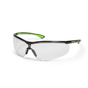 9193-425 UVEX SPORTSTYLE BLACK/GREEN FRAME CLEAR THS LENS SAFETY GLASSES